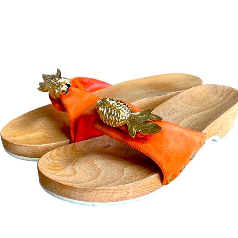 Dr Scholl x Celine wooden clogs gold fish 8.5 y2k vintage goldfish bag 2005
